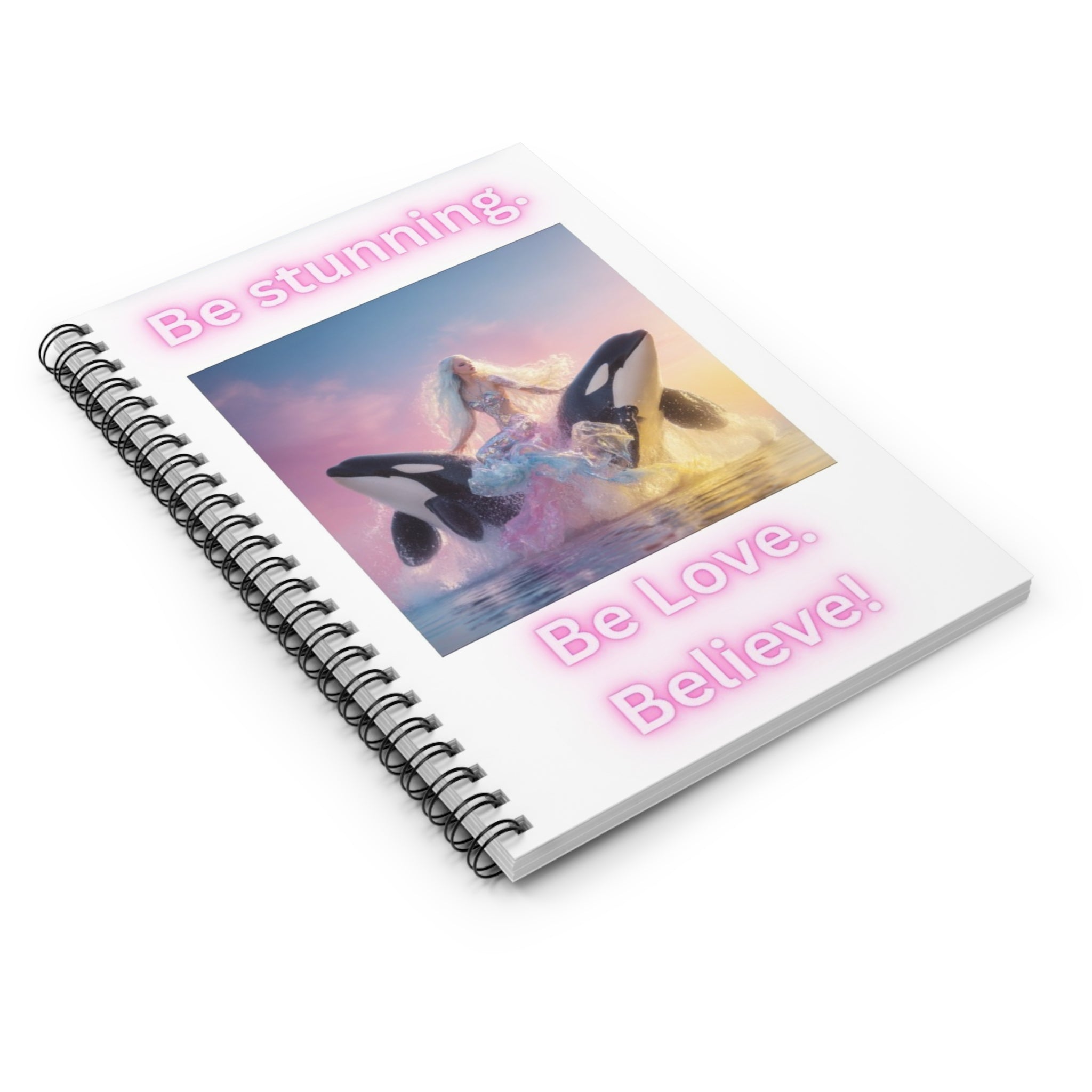 Inspirational Spiral Notebook - Be Stunning Love Believe, Positive Quotes Journal, Whale Art Stationery, Dream Journal, Gift for Her