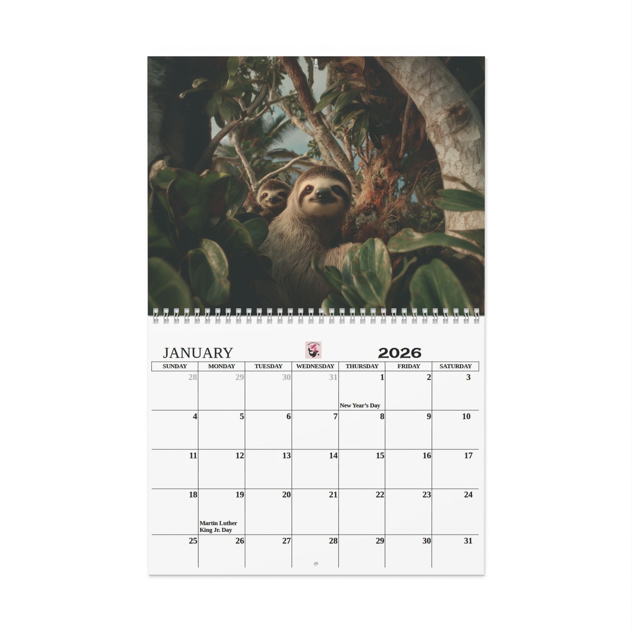 Sloth Wall Calendar 12‑Month Scenic Animal Calendar