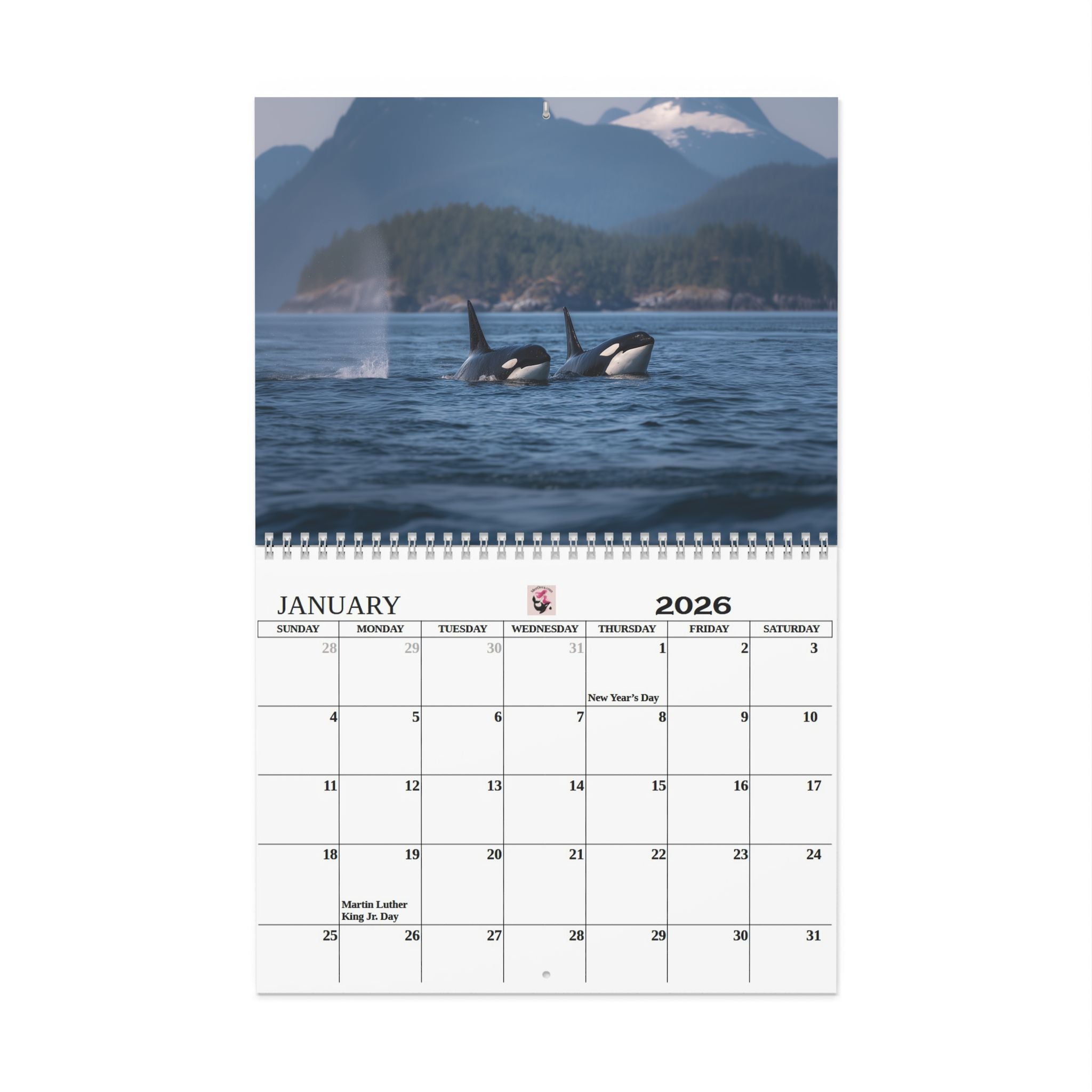 2026 Orca Wall Calendar  12-Month Marine Calendar