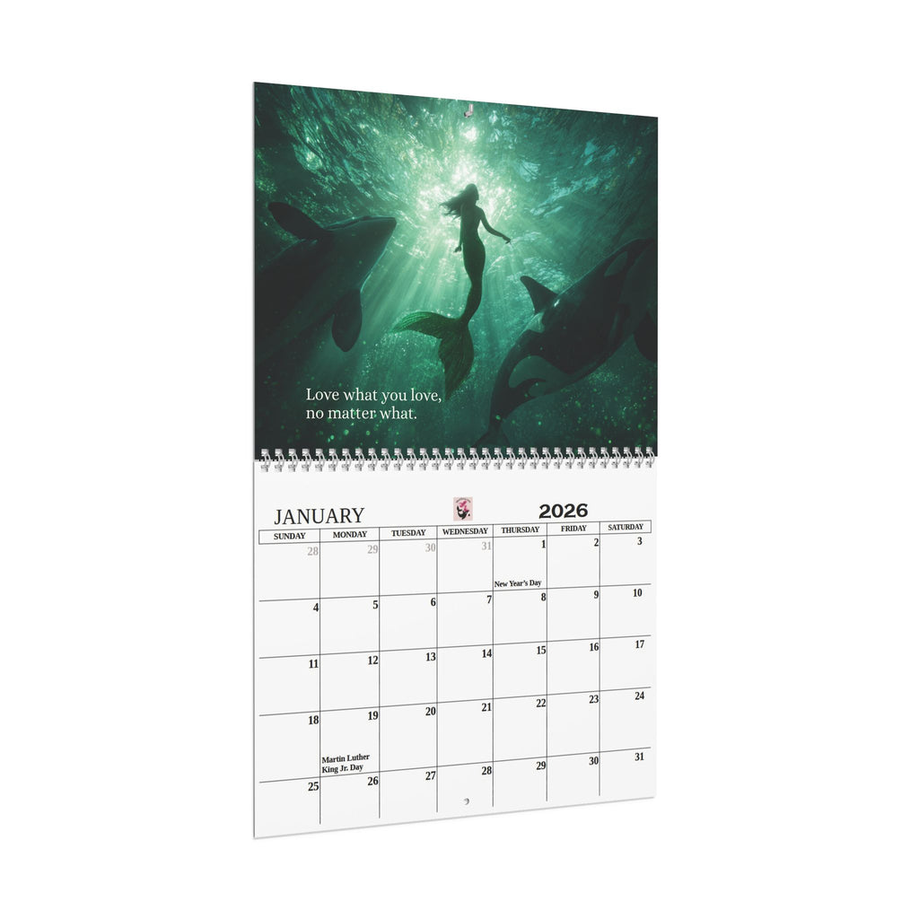 Mermaid and Orca Wall Calendar Office Dorm Calender