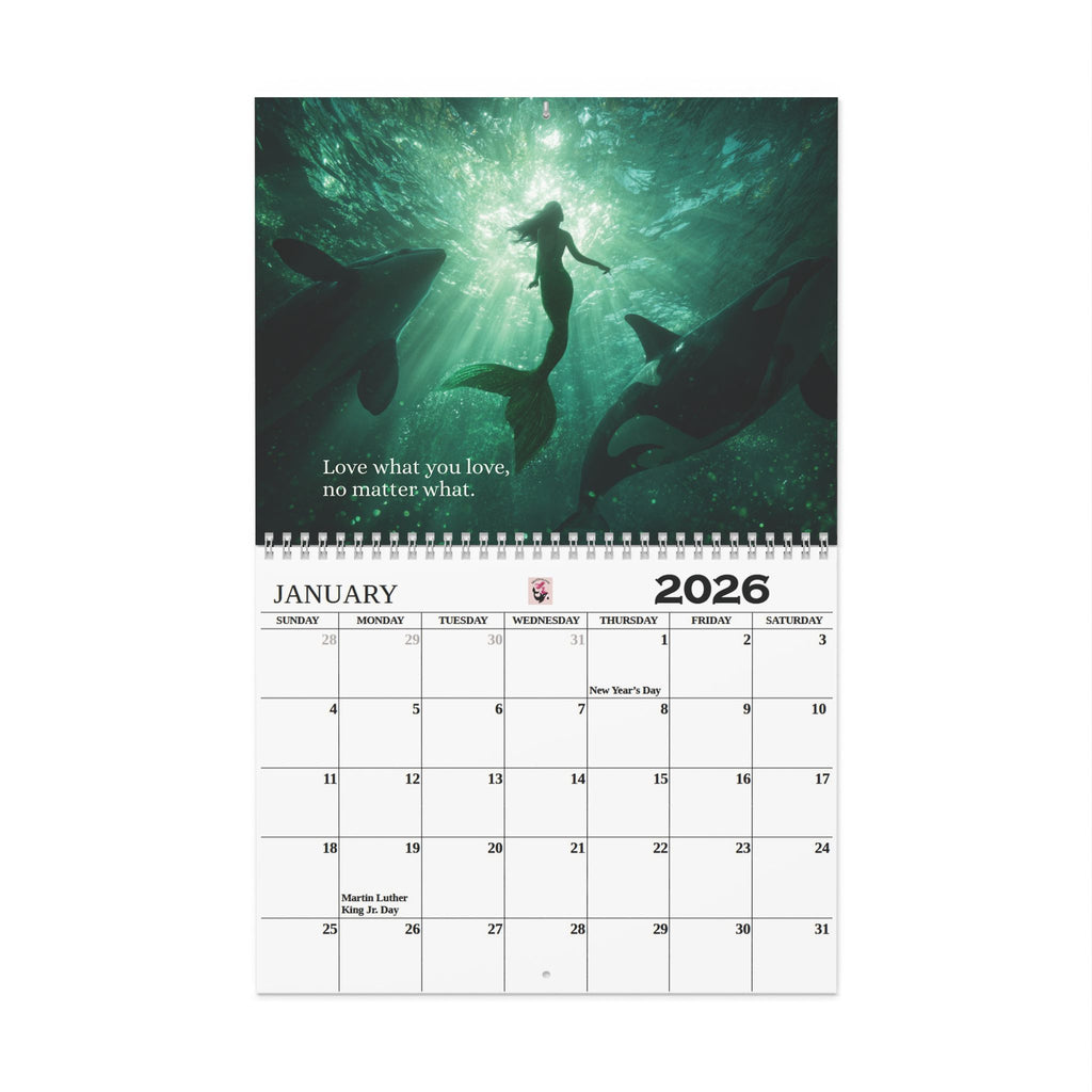 Mermaid and Orca Wall Calendar | Office Dorm Calender