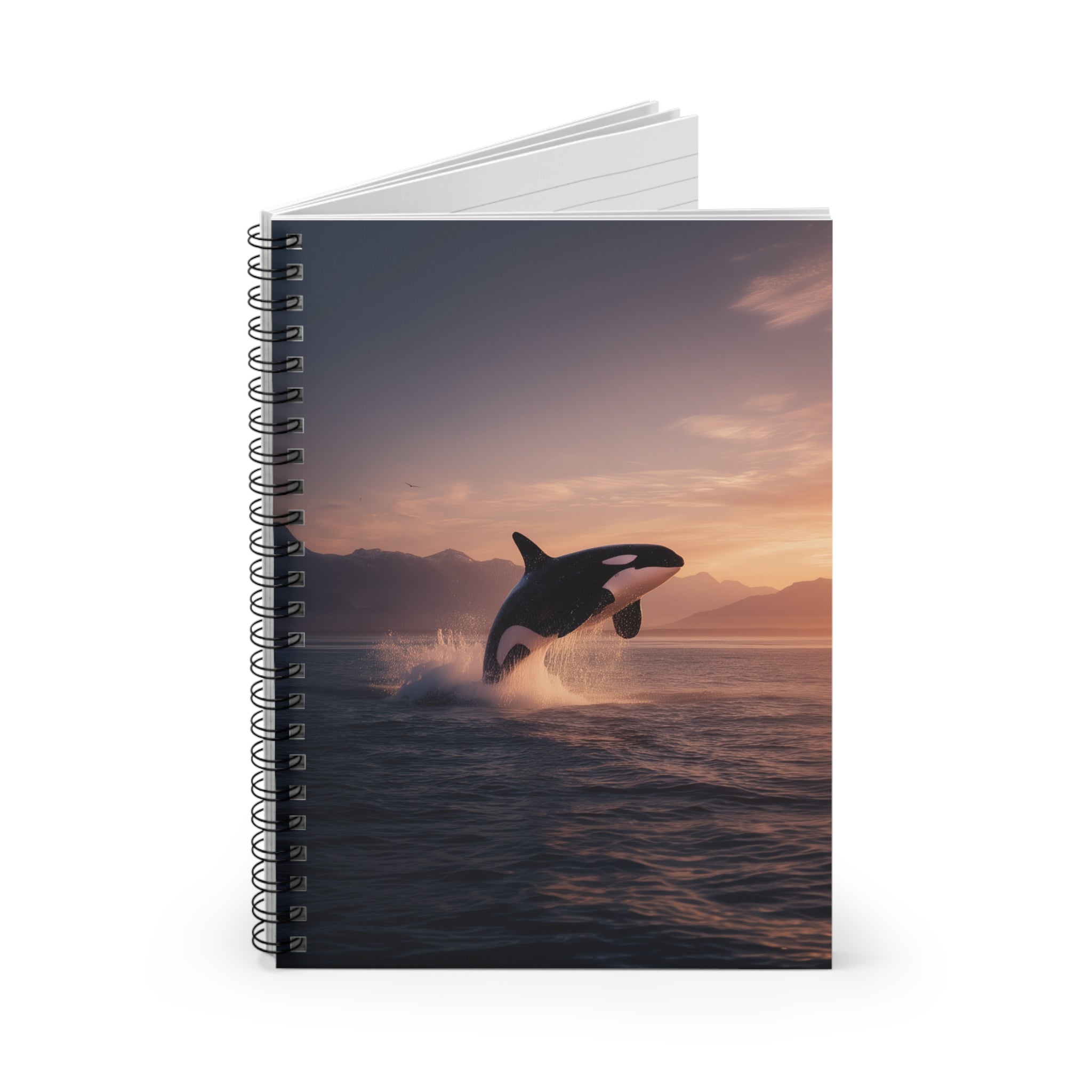 Orca Whale Sunset Spiral Notebook  Ruled Lined Journal