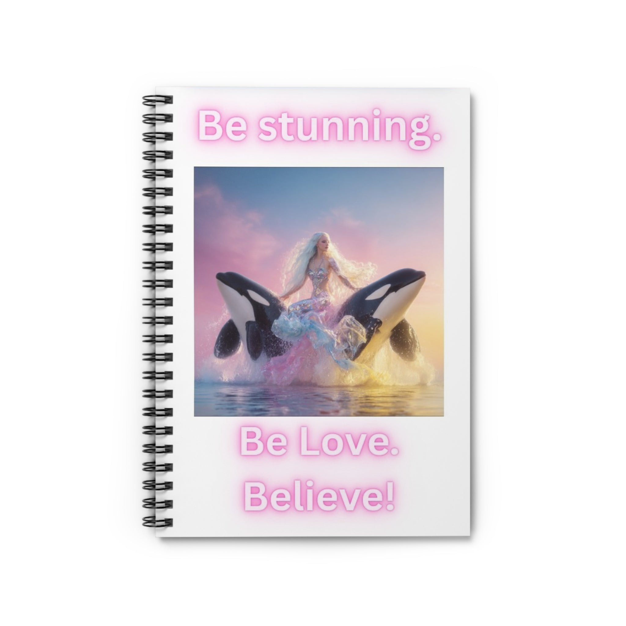 Inspirational Spiral Notebook - Be Stunning Love Believe, Positive Quotes Journal, Whale Art Stationery, Dream Journal, Gift for Her