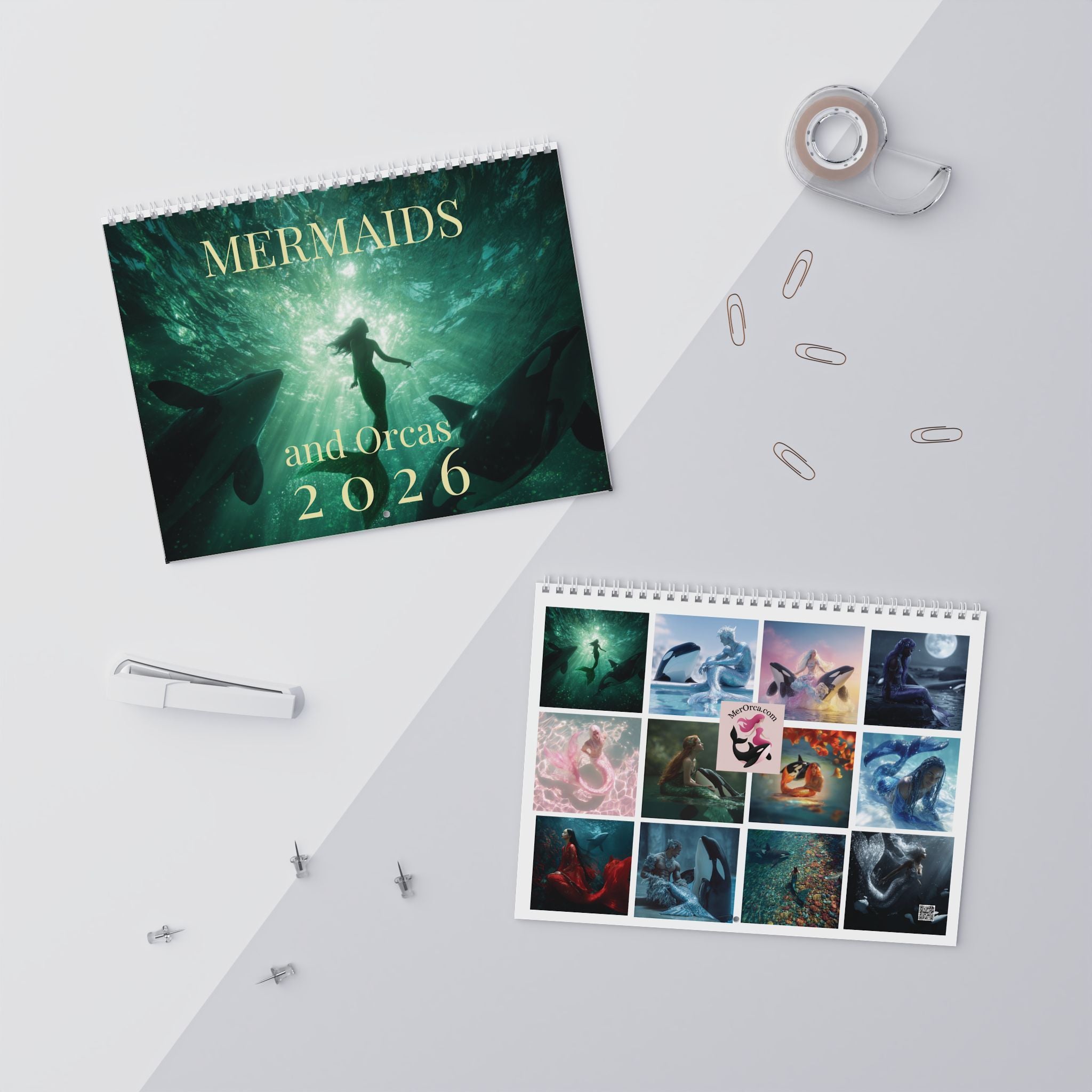 Mermaid and Orca Wall Calendar | Office Dorm Calender