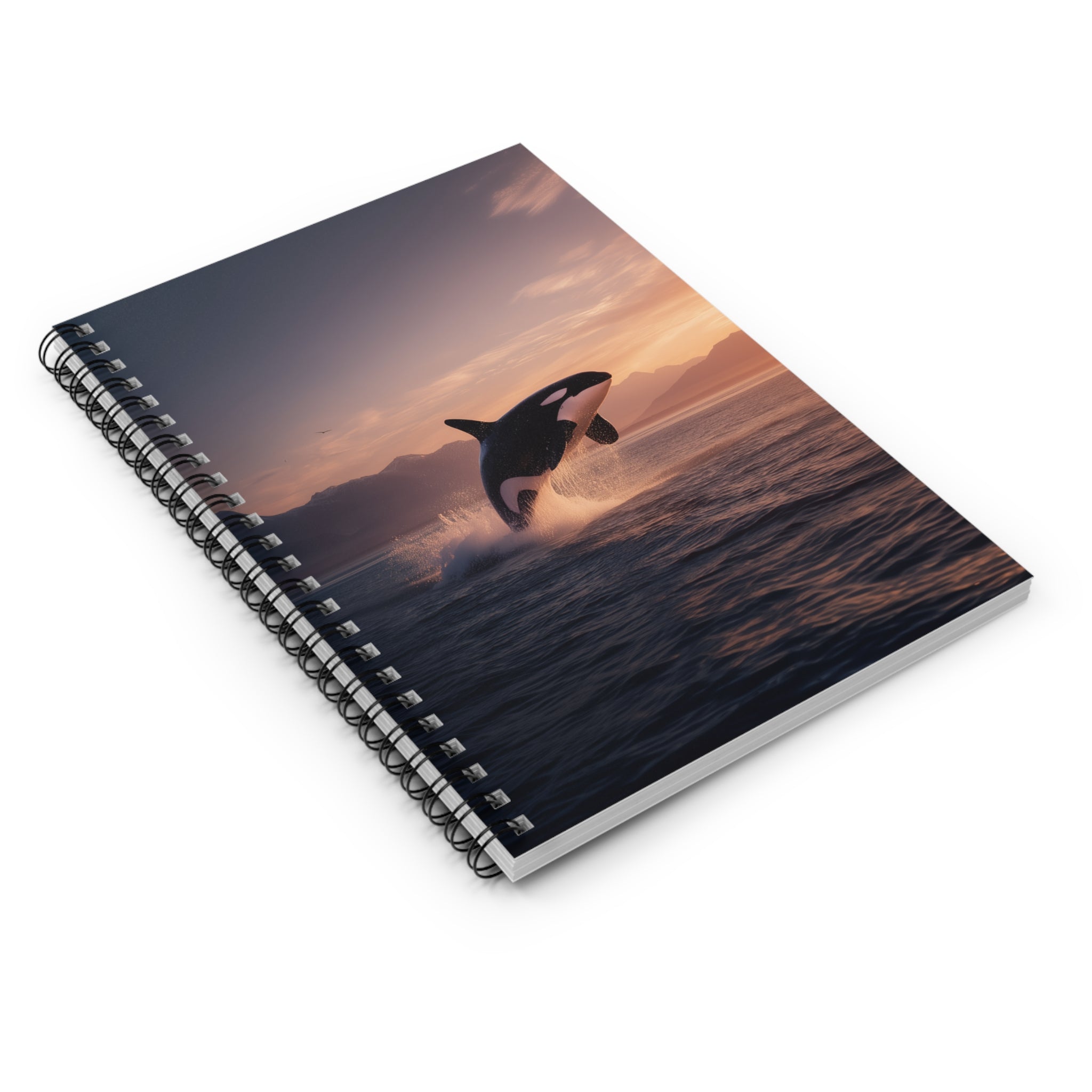 Orca Whale Sunset Spiral Notebook  Ruled Lined Journal