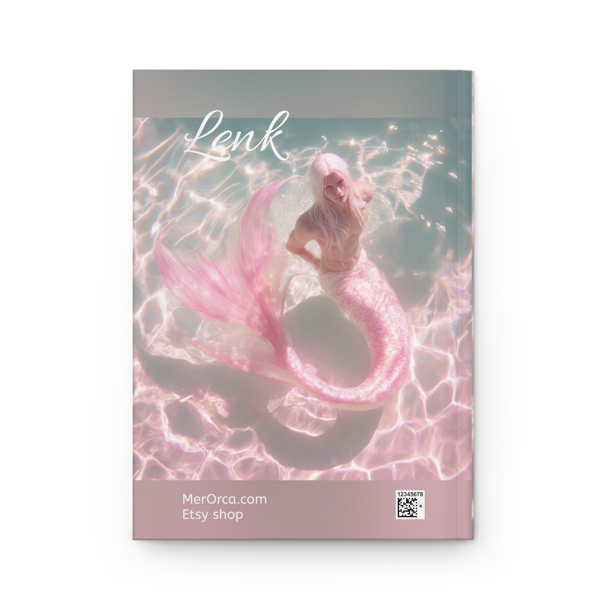 Merman/Mermaid Hardcover Journal 'Lenk' Pink Ocean Notebook