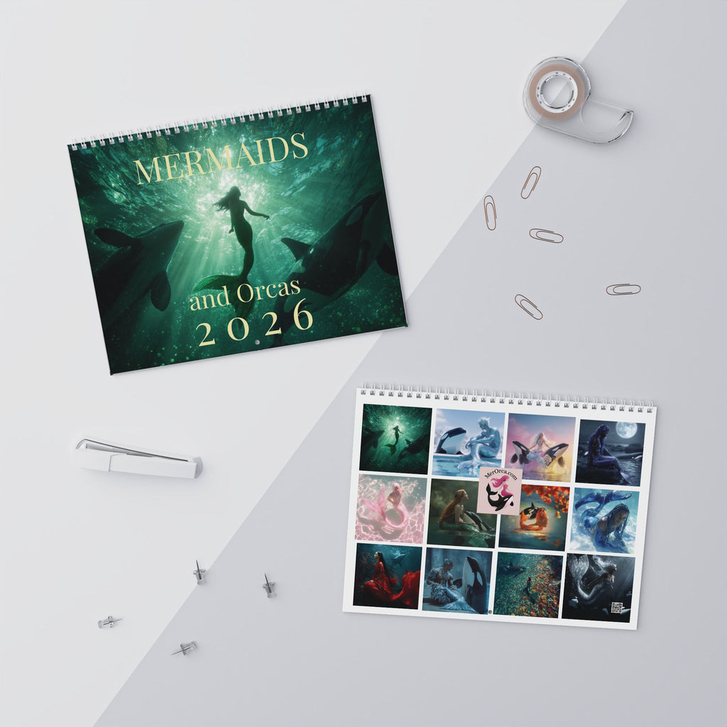 Mermaid and Orca Wall Calendar Office Dorm Calender