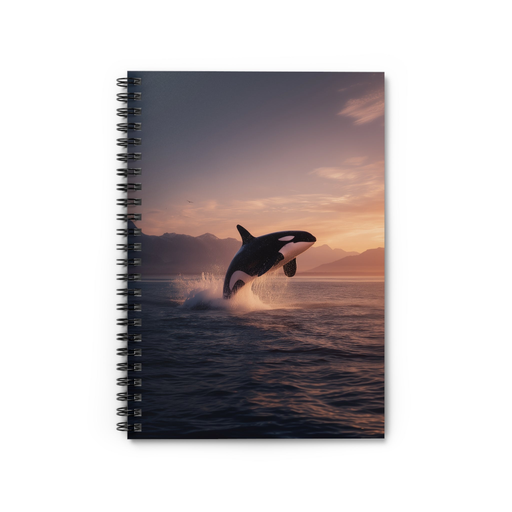 Orca Whale Sunset Spiral Notebook  Ruled Lined Journal