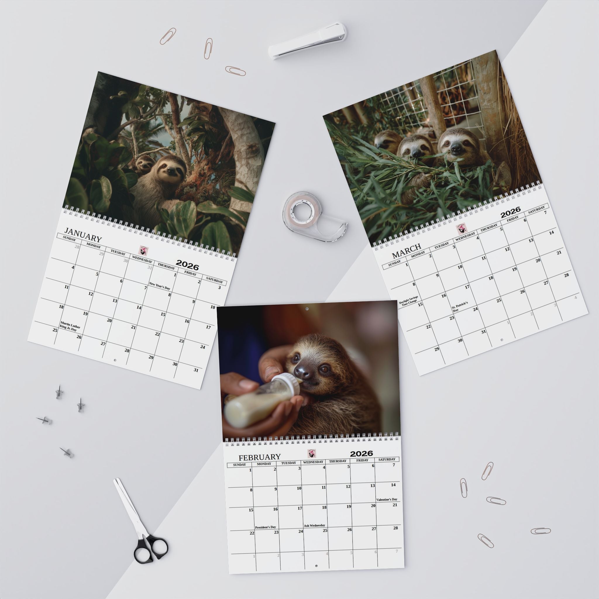 Sloth Wall Calendar 12‑Month Scenic Animal Calendar