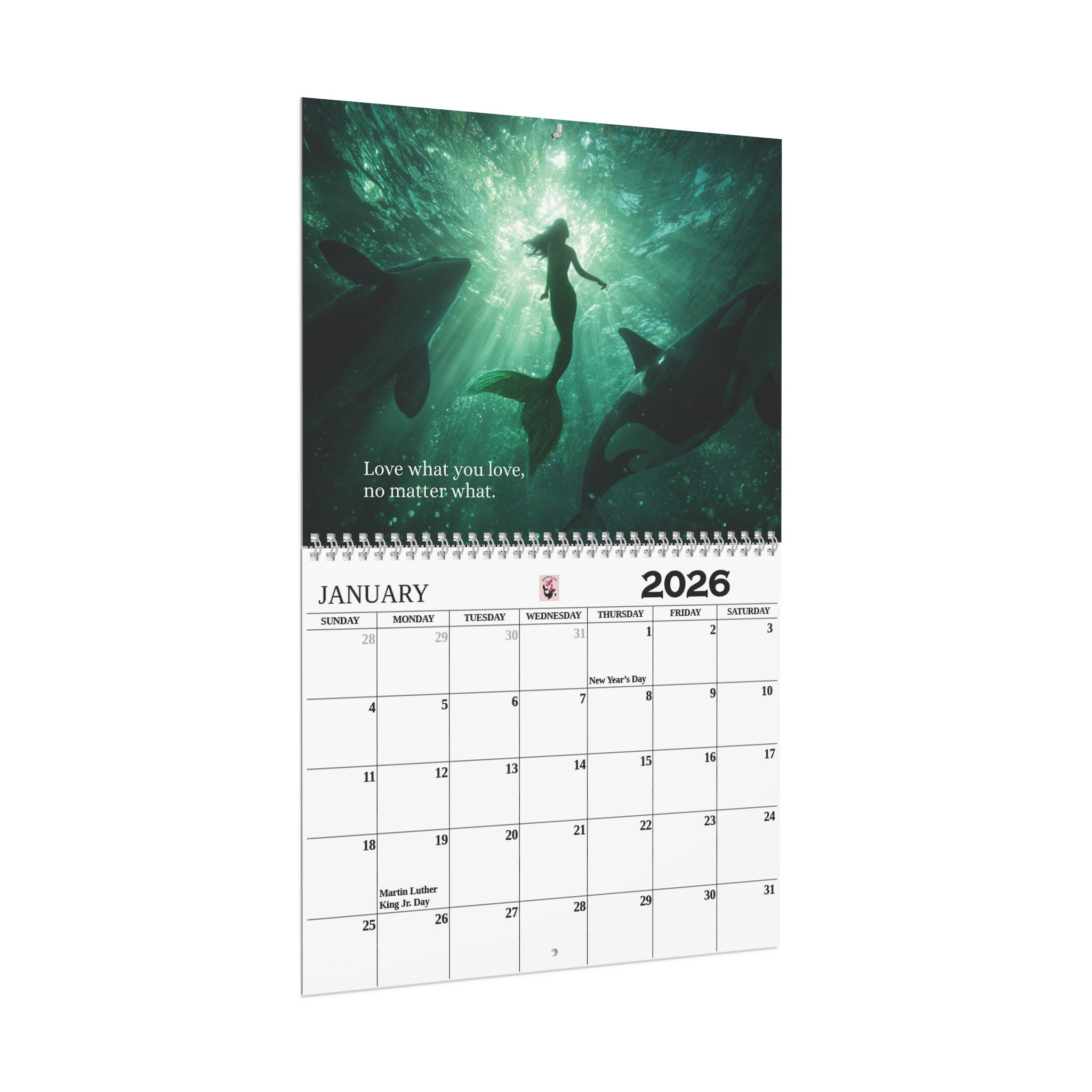 Mermaid and Orca Wall Calendar | Office Dorm Calender