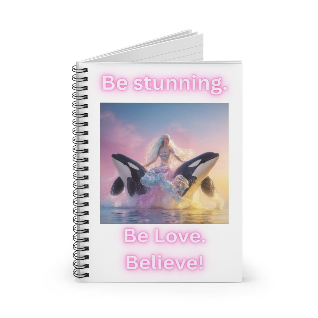 Inspirational Spiral Notebook - Be Stunning Love Believe, Positive Quotes Journal, Whale Art Stationery, Dream Journal, Gift for Her