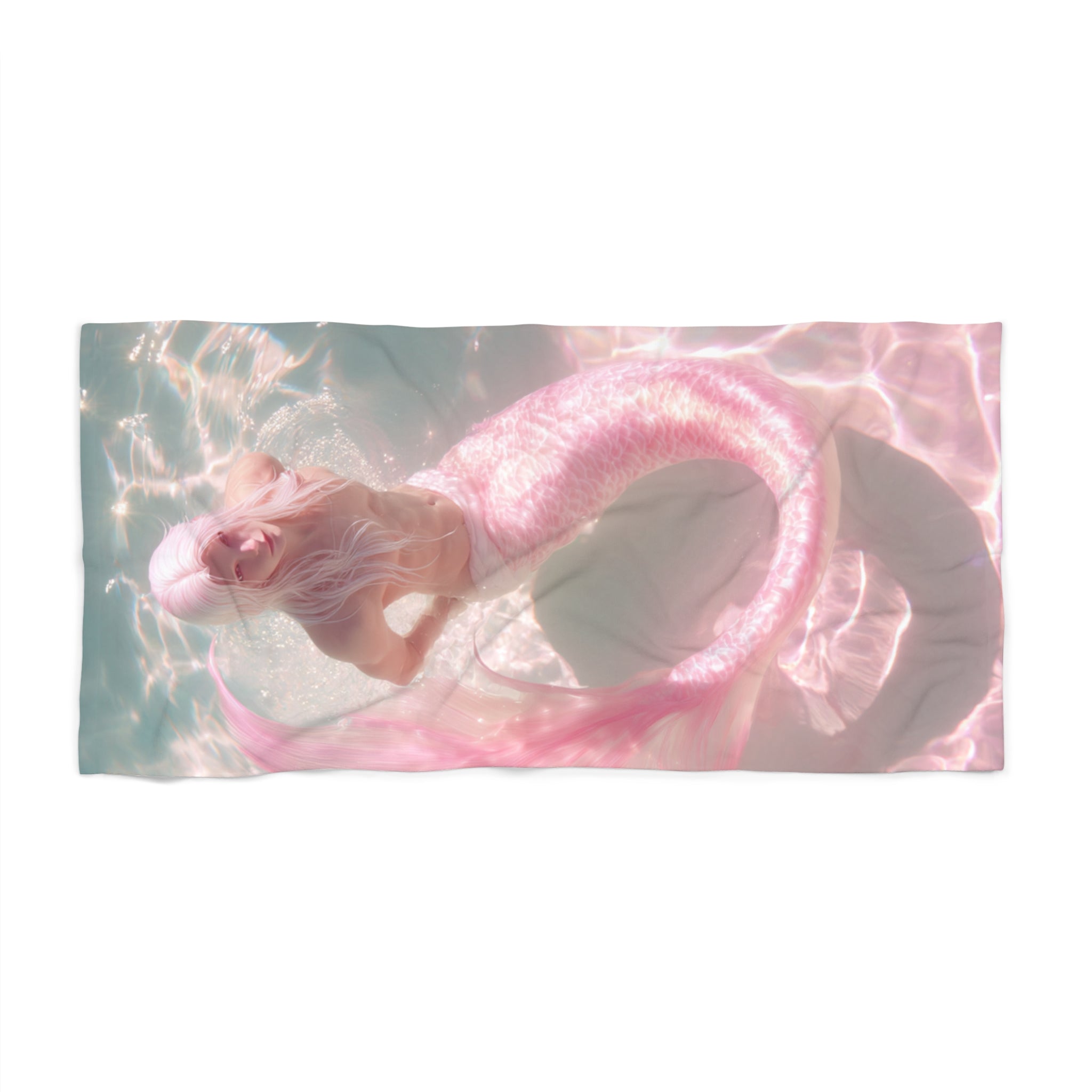 Merman 'Lenk' Pink Pool Beach Towel  Dreamy Shimmer Swim Float Design