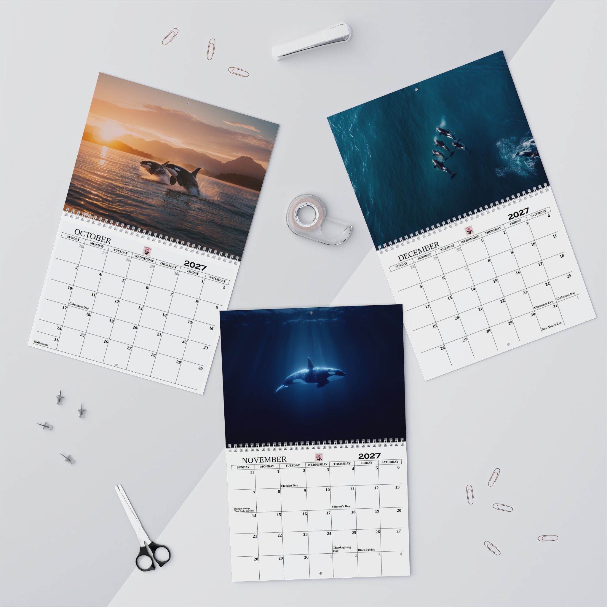 2027 Orca Wall Calendar  12-Month Marine Calendar